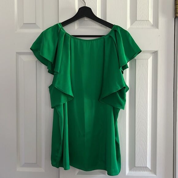 Worthington Green Ruffle Sleeve Silky Top - Picture 7 of 10